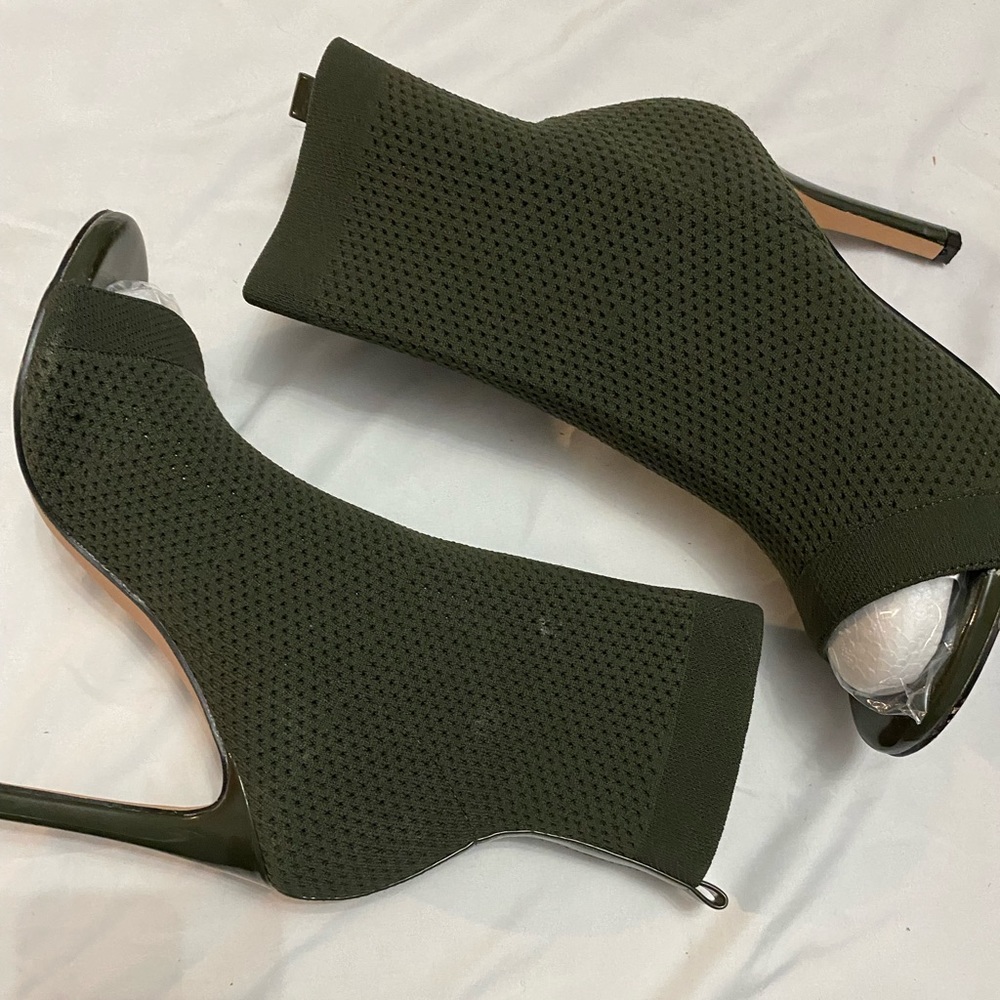 Women's Green Knitty Open Toe Stiletto Heel Knit Bootie